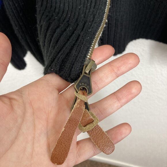 Akoo & Co Sweater Mens 4XL Blue cream Black Full Zip Knit Dog Patch Elbow Pads - Picture 10 of 16